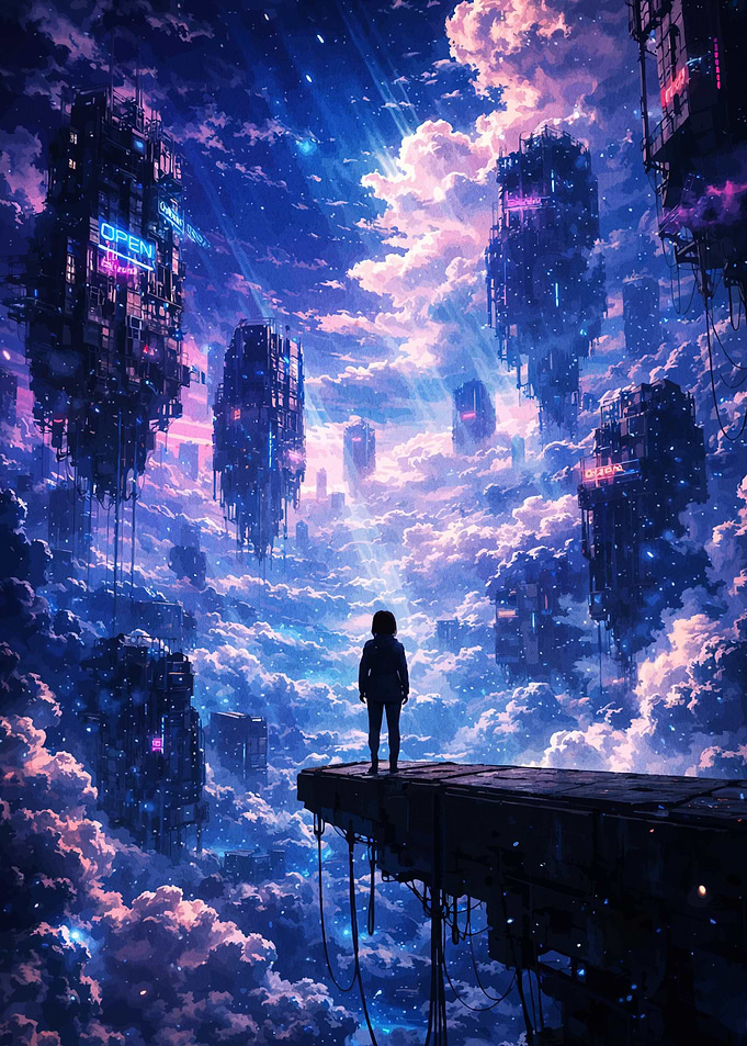 Cyberpunk City in the Clouds