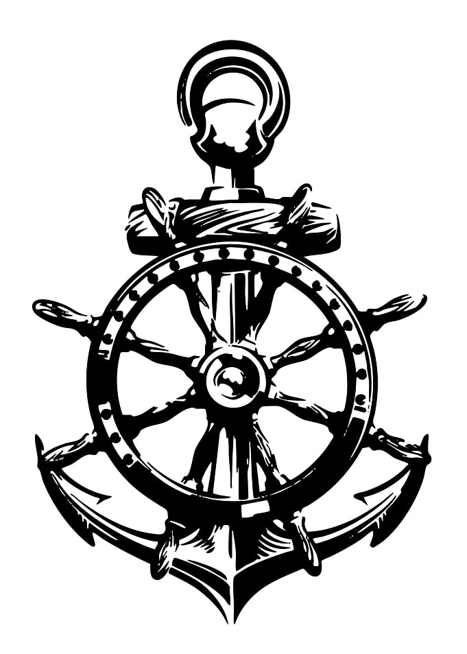 Anchor and Ship Wheel Black Illustration