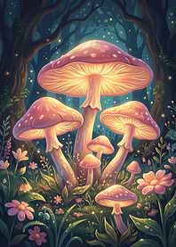 Glowing Mushrooms in Enchanted Forest