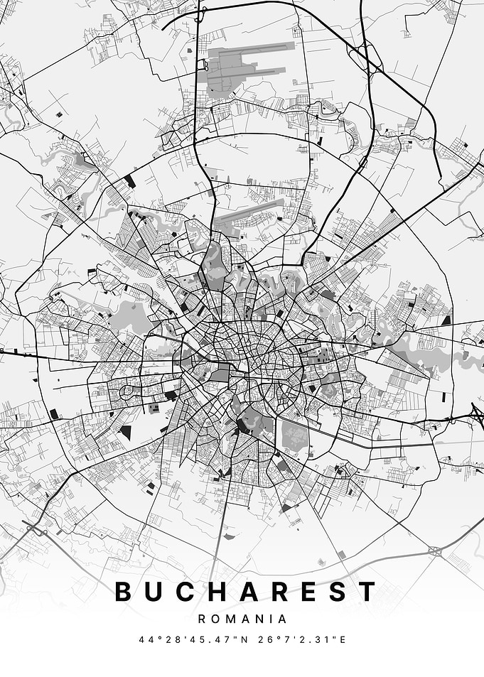 Bucharest Romania White and Black Map
