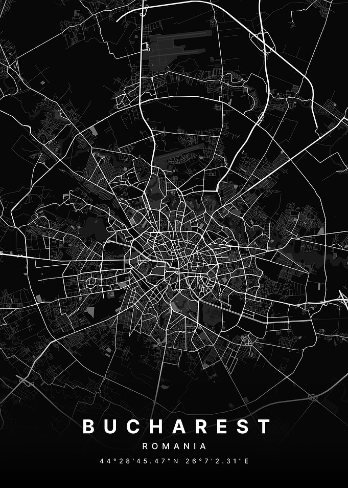 Bucharest Romania Black and White Map