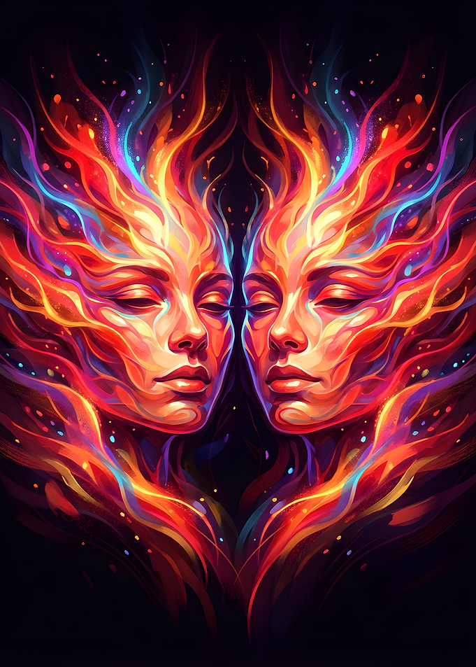 Twin Flame Faces with Colorful Energy
