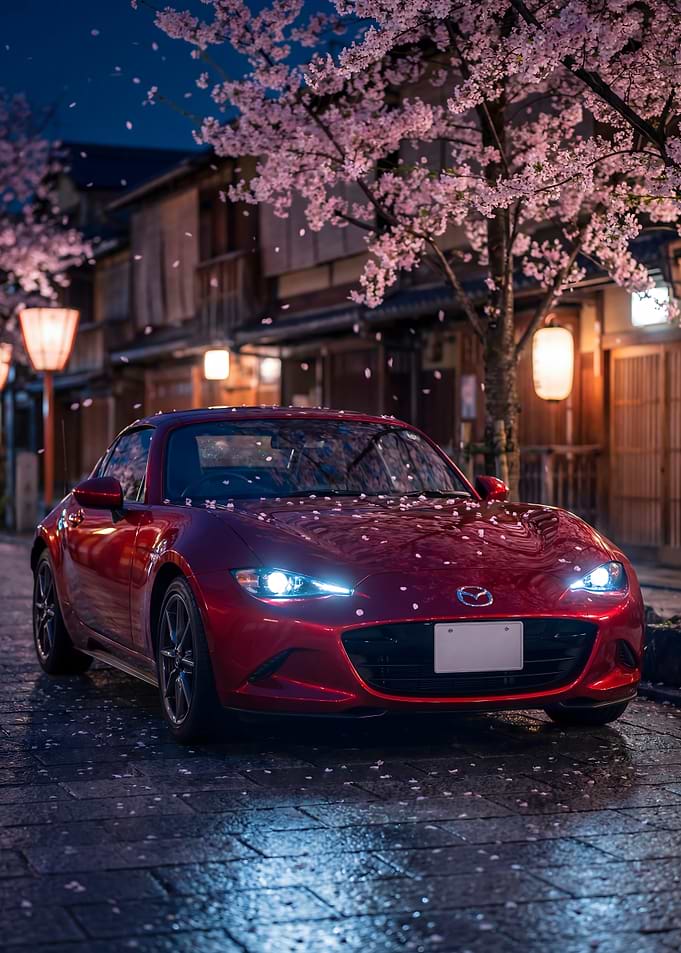 Mazda Mx5 Miata under Cherry Blossoms