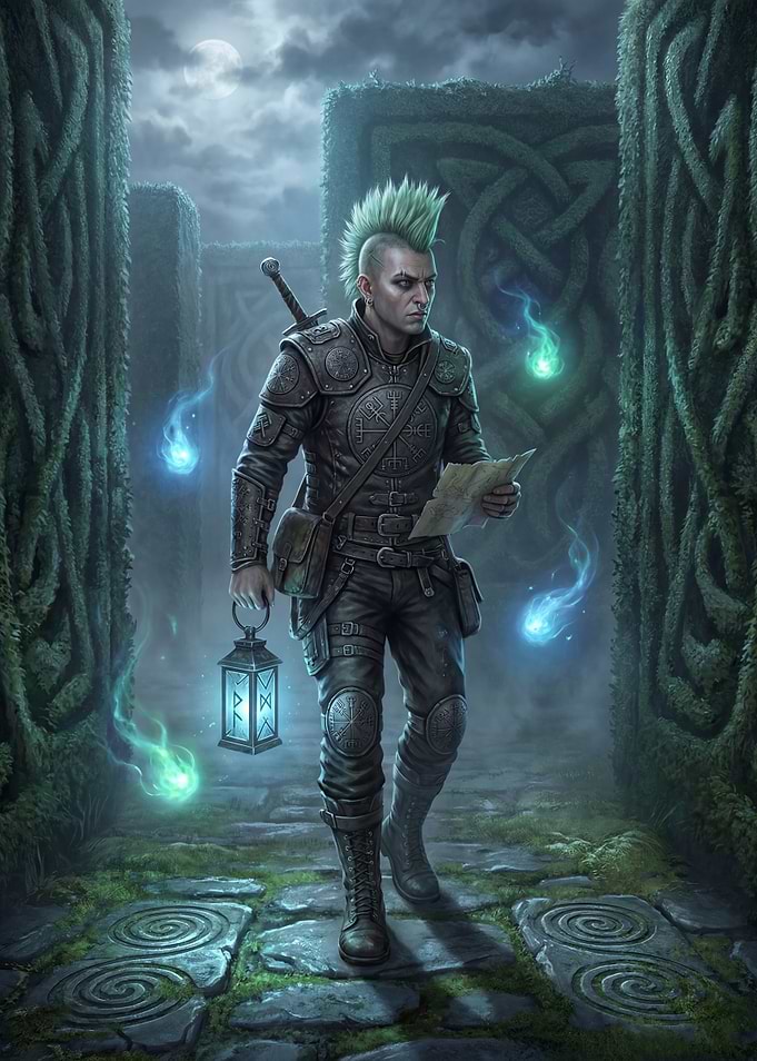 Fantasy Warrior in Celtic Maze