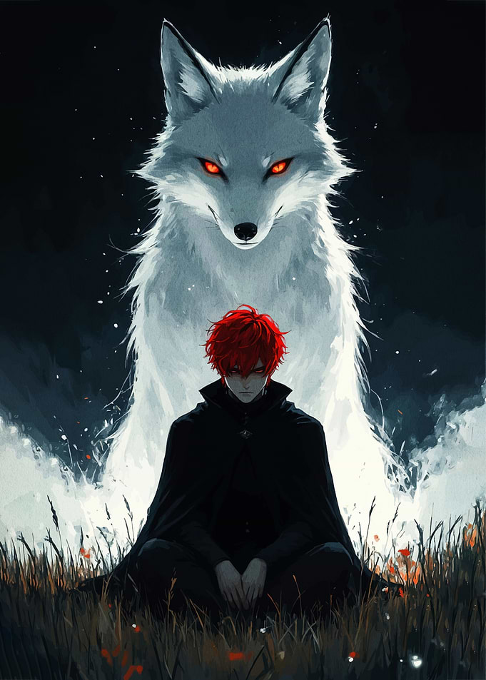 Red-haired man with a white wolf