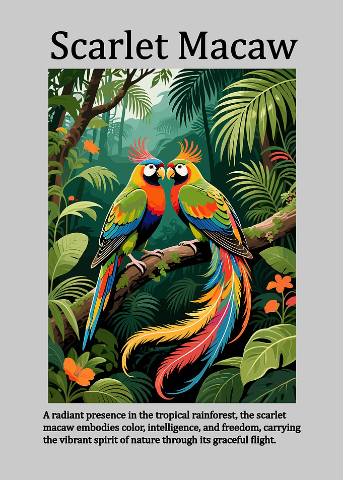 Scarlet Macaw Tropical Rainforest Art