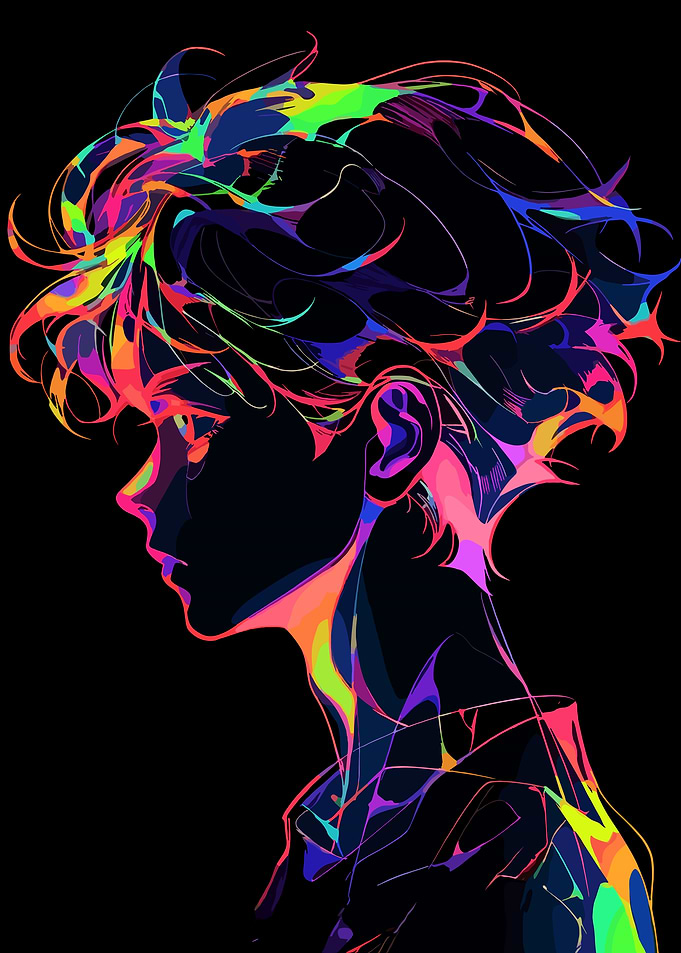 Colorful Profile Portrait on Black Background