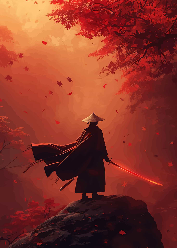 Samurai in Autumn Landscape