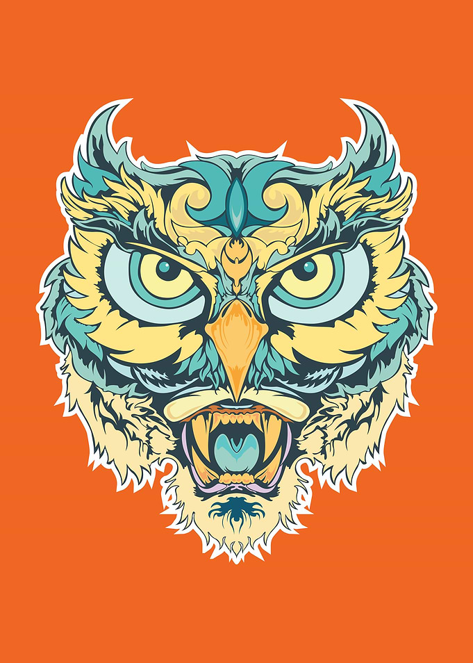 Stylized Owl-Tiger Hybrid Illustration