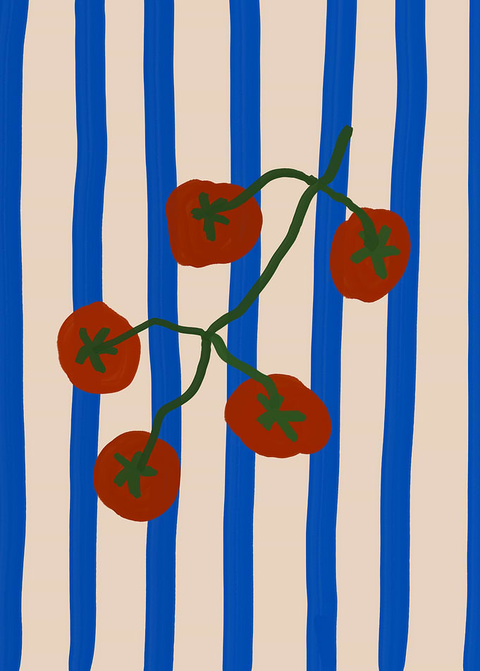 Tomatoes on Striped Background Illustration