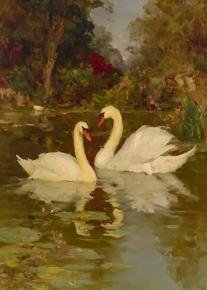 Swans in a pond painting