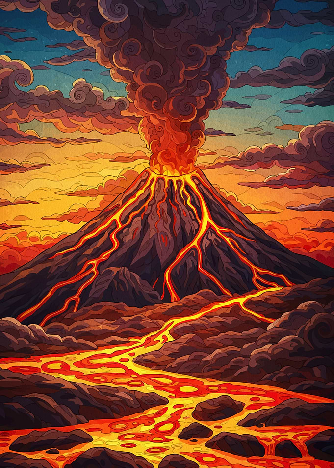 Volcano Eruption Landscape Digital Art