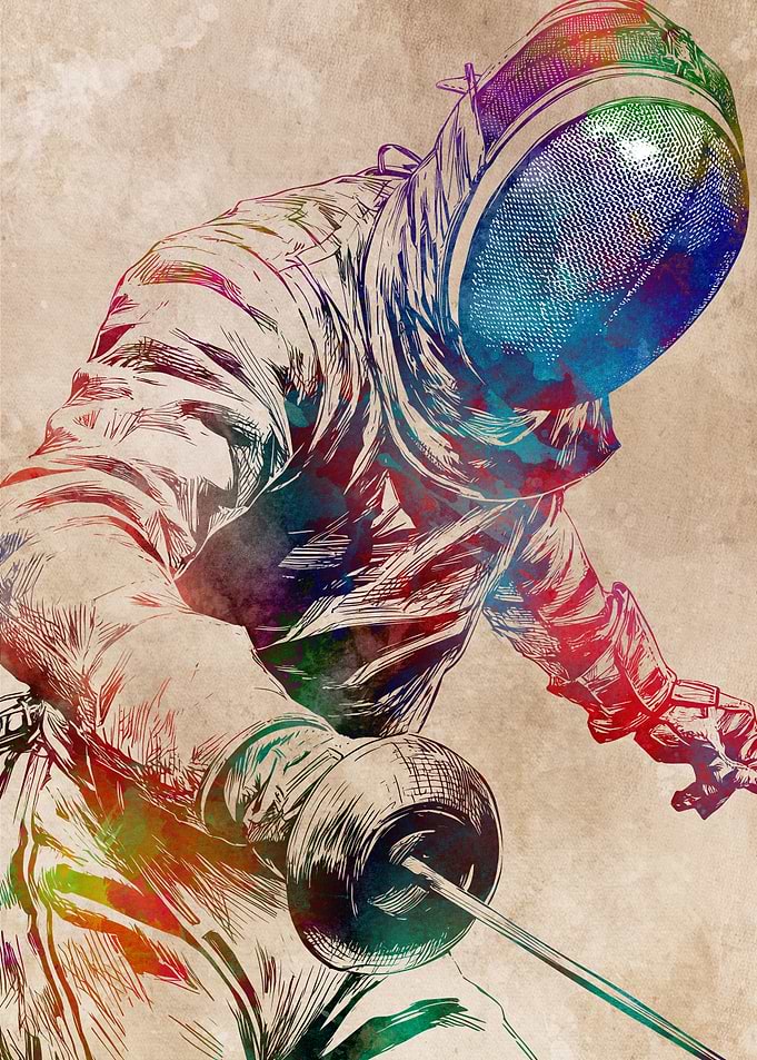 Fencer in Action Watercolor Art