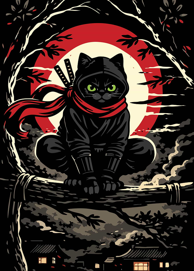 Ninja Cat Red Moon Shinobi