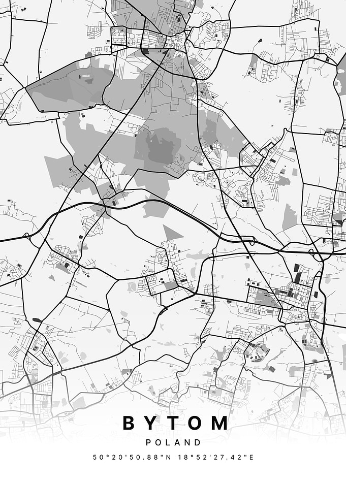 Bytom Poland White and Black Map