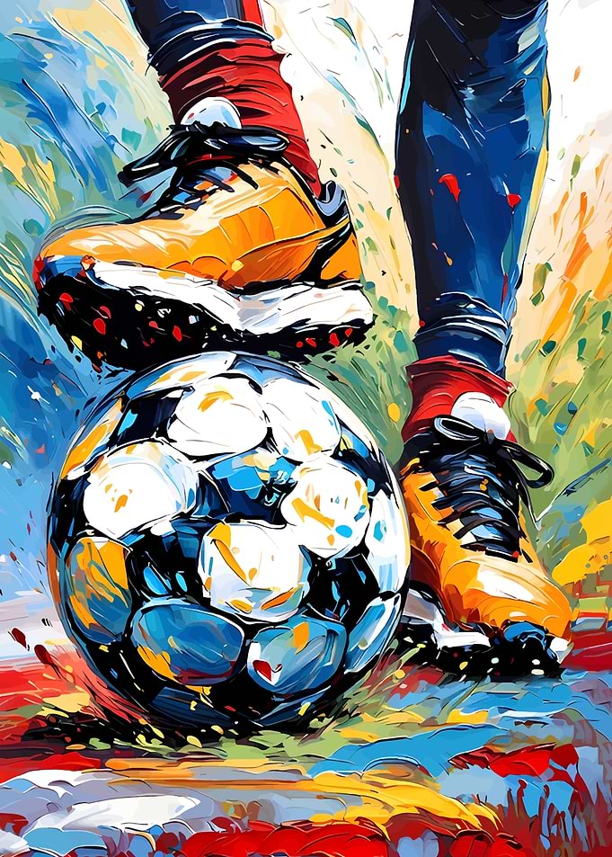 Soccer Ball and Player's Feet Painting
