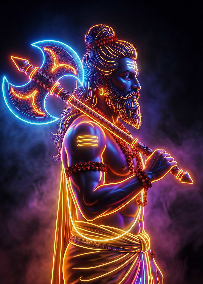 Bhagwan Parashuram with Sacred Fire – Neon Sanatan Art