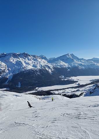 Skiing in the Mountains on a Sunny Day, St. Moritz, Corviglia