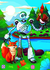Robot, Fox, and Duck in Nature