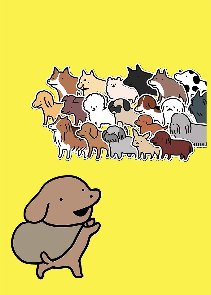 Cartoon Dog with Many Dog Breeds