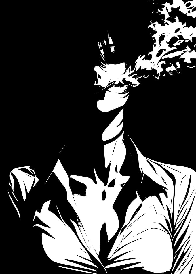 Monochrome Woman Smoking Illustration