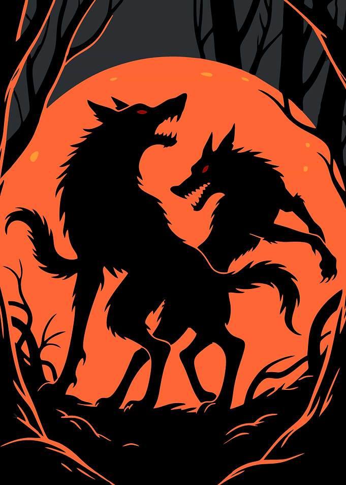 Wolves Howling at the Moon Silhouette