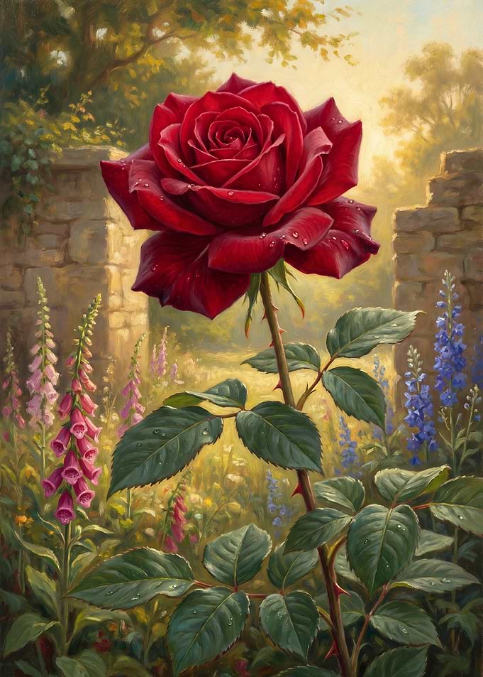 Red Rose in Garden Painting