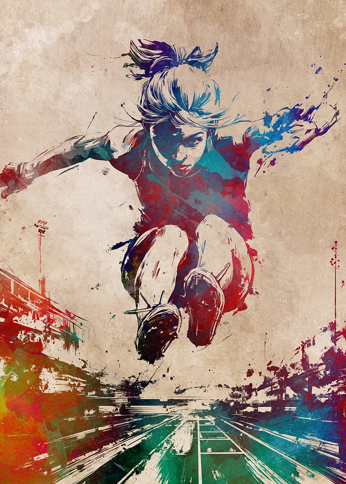 Watercolor Long Jump Athlete in Action