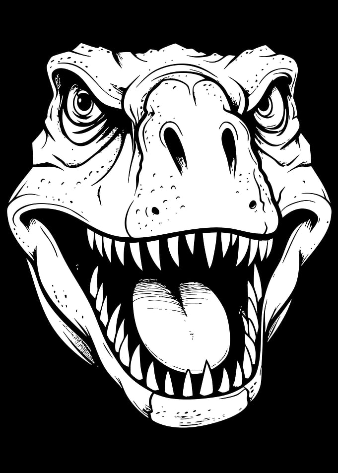 Tyrannosaurus Rex Head Black and White