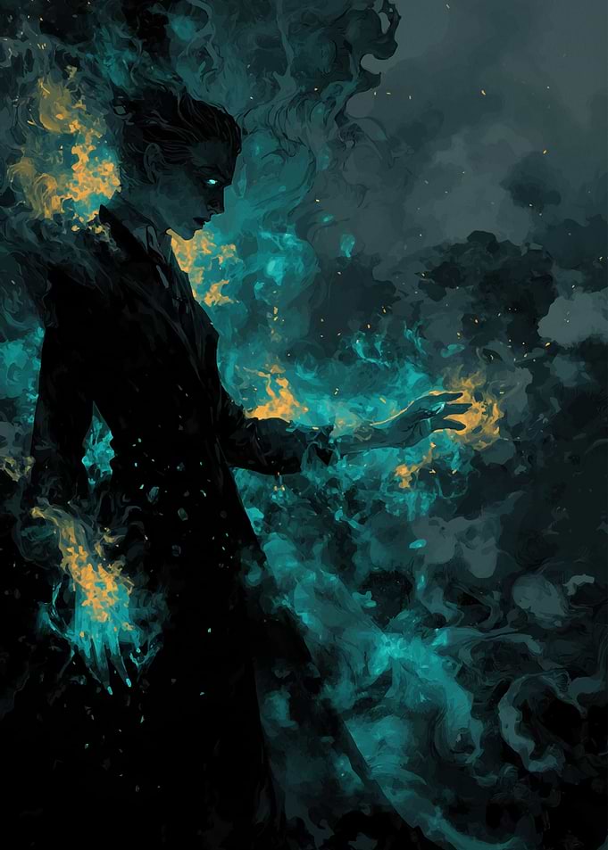 Ethereal Figure in Teal and Gold