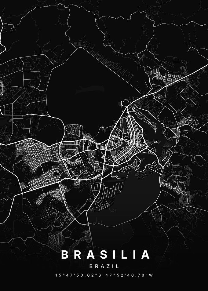 Brasilia Brazil Black and White Map