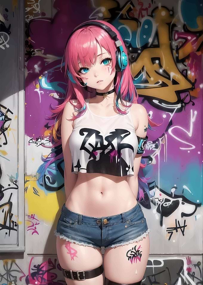 Anime Girl with Graffiti Background