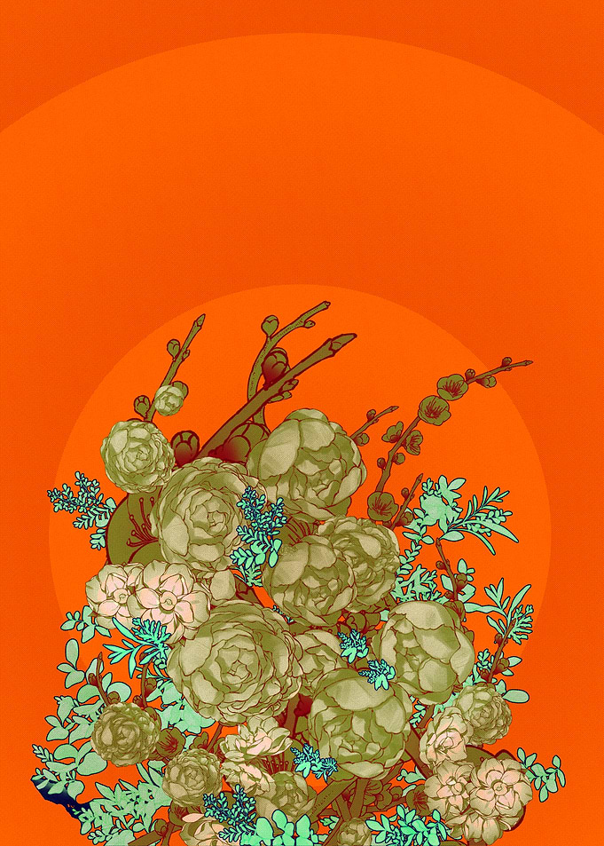Floral Arrangement on Orange Background
