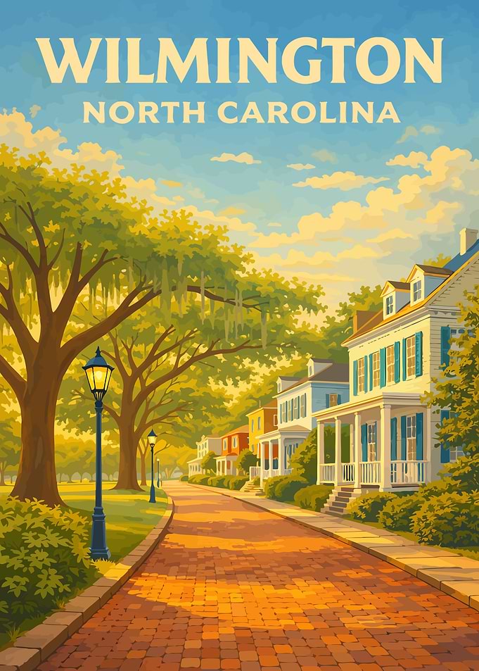 Wilmington Travel Poster – Vintage Historic Street Wall Art Illustration