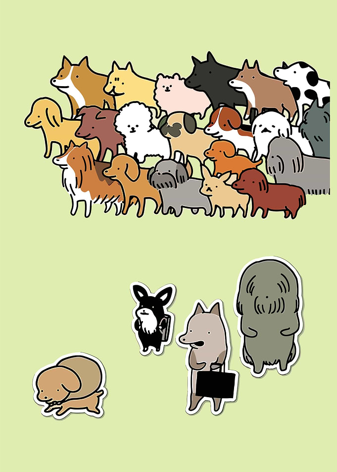 Cartoon Dogs Illustration on Green Background