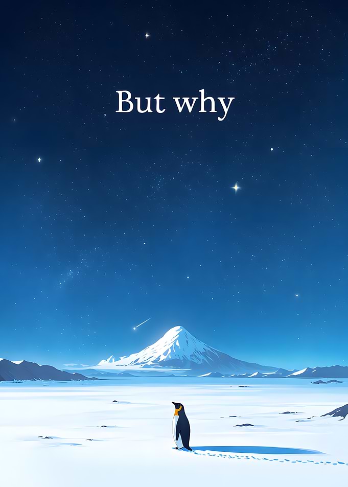 Penguin Under Starry Sky with Text
