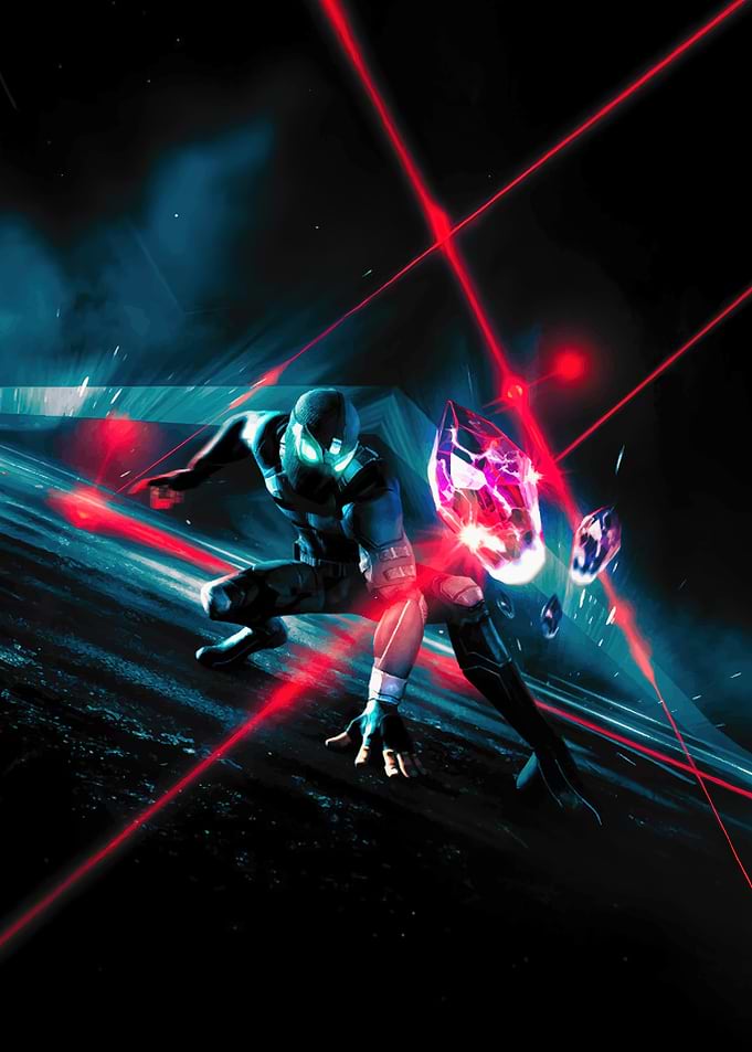Superhero Action Scene with Crystals