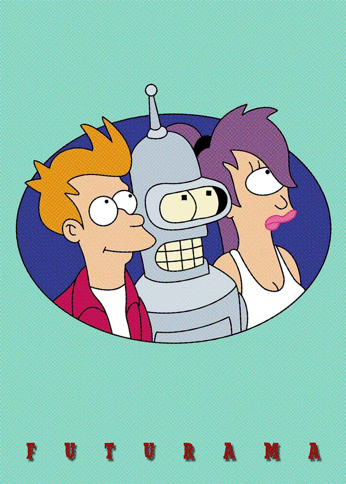 Futurama characters: Fry, Bender, Leela