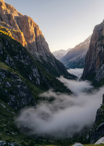 Mountain Valley with Fog