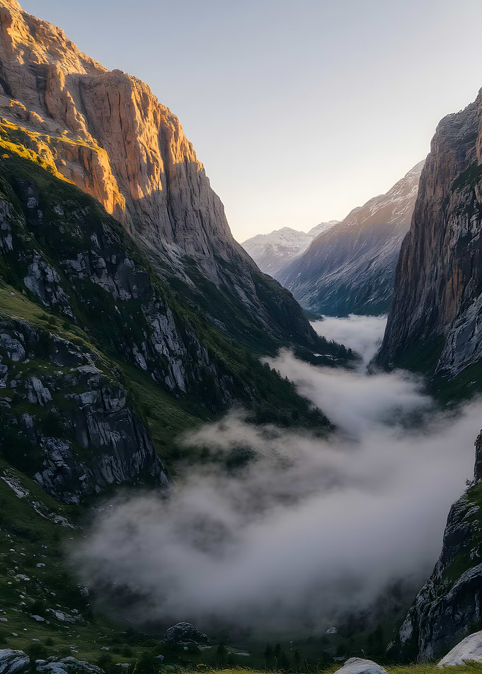Mountain Valley with Fog
