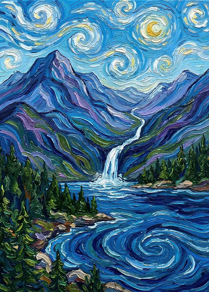 Mountain Waterfall Landscape Painting