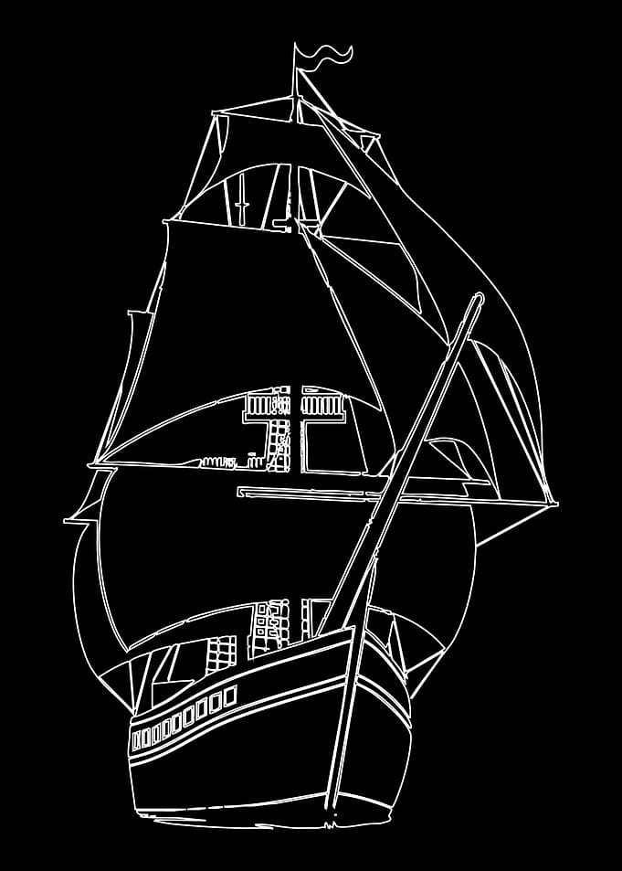 White Outline of a Sailing Ship