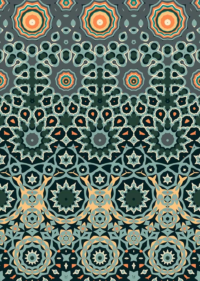 Abstract Geometric Pattern with Floral Motifs