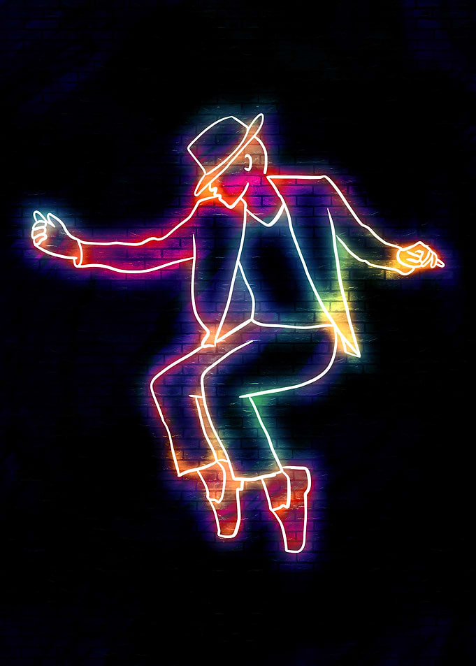 Neon Dancer Silhouette on Brick Wall