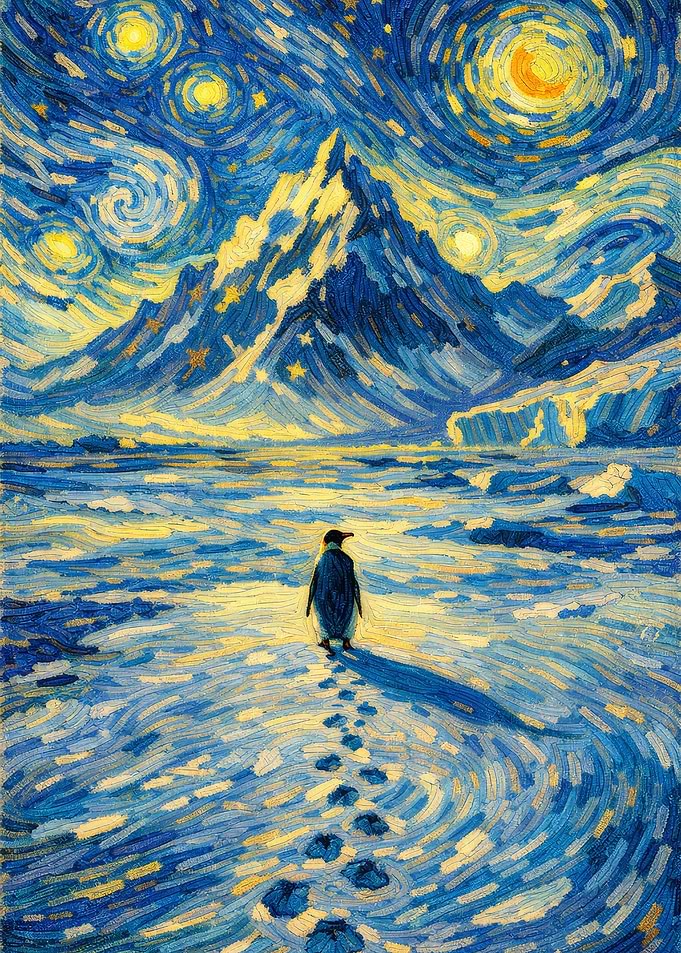 Nihilist Penguin in Starry Night