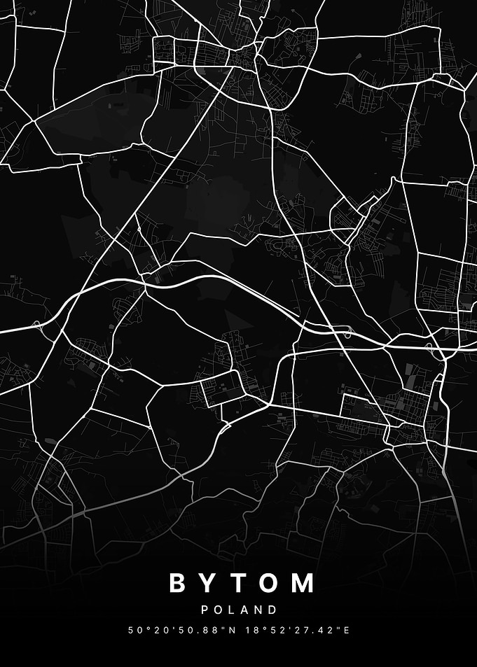 Bytom Poland Black and White Map