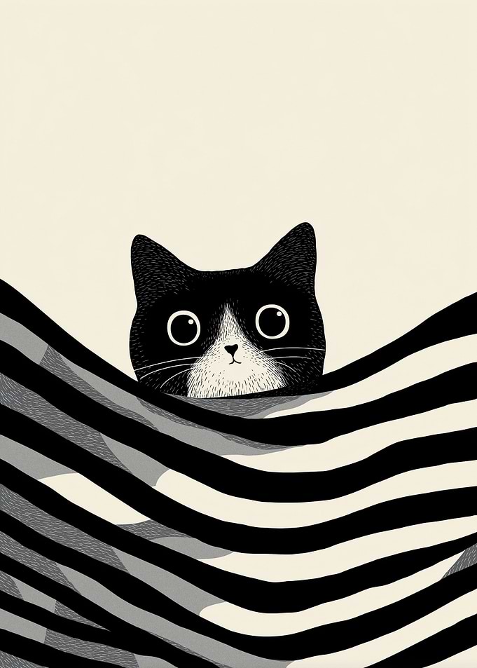 Peeking Cat in Stripes Illustration