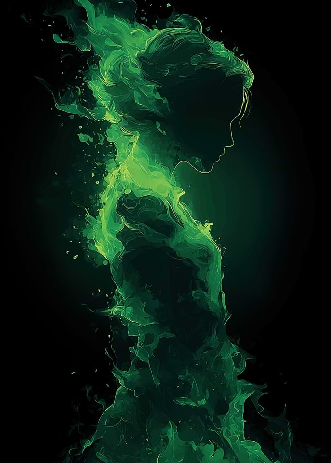 Green Flame Woman Silhouette