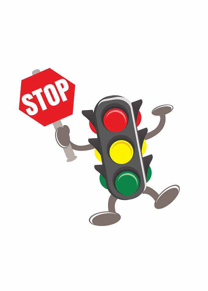 Cartoon Traffic Light with Stop Sign