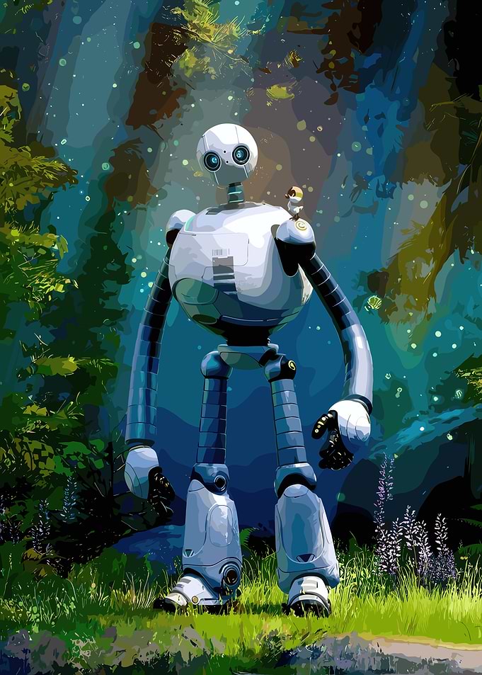 Robot and Bird in Forest